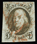 1847 5c Red-brown on bluish, good to large margins