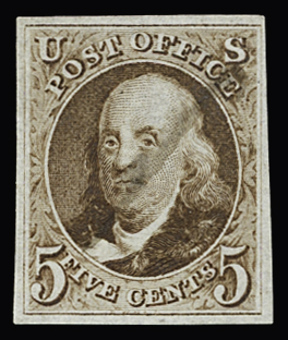 1875 5c Red-brown on bluish, reprint with good margins