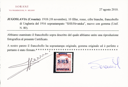 N°12A 10f red, cert. Sorani, and n°14, both mh, very