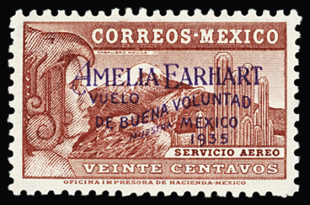 1935 Air Amelia Earhart 20c carmine with MUESTRA overprint,
