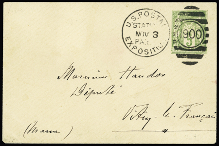 Petite env entier postal 5c Sage OBL CAD Duplex "US postal Station Paris exposition 1900" (de Beaufond n°2604). RR et TB