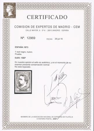 1873 Carlos VII 1real, proof in black, with original