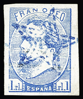 1873 Carlos VII 1real blue, used with blue five-pointed