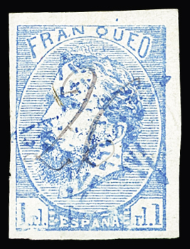 1873 Carlos VII 1real blue, used with blue five-pointed