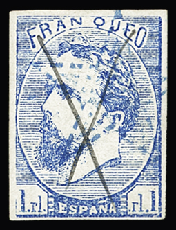 1873 Carlos VII 1real blue: three used examples showing