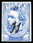 1873 Carlos VII 1real blue: three used examples showing