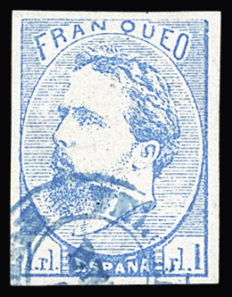 1873 Carlos VII 1real blue: three used examples showing