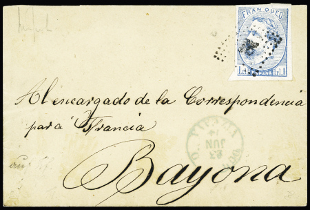 1873 Carlos VII 1real blue tied by lozenge of dots