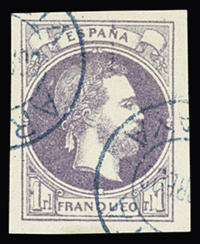 1874 Carlos VII 1real violet, used with blue ARETA
