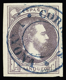1874 Carlos VII 1real violet, used with blue CORREOS