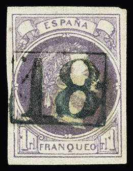 1874 Carlos VII 1real violet, used with boxed numeral