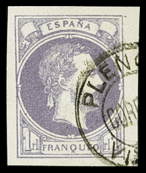 1874 Carlos VII 1real violet, used with black PLENCIA