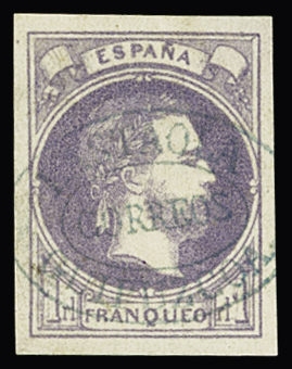 1874 Carlos VII 1real violet, three used examples with