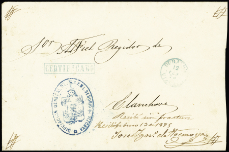 1875 Registered official sending from DURANGO dated