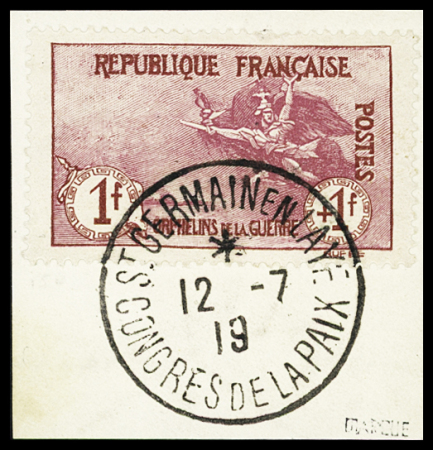 N°154 1f +1f carmin, obl. Congrès de la Paix St Germain