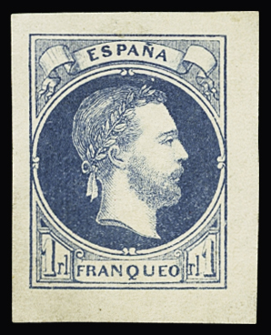 1874 Carlos VII 1real blue proof on gummed paper, very