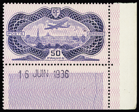N°15 50f Burelé, cdf daté 16 juin 1936, neuf * légère,
