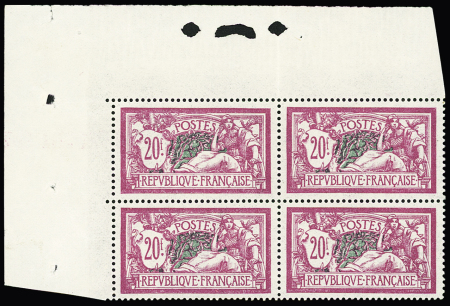 N°208 20f lilas-rose et vert-bleu, en bloc de 4 cdf