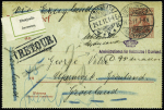 Allemagne - entier carte-lettre 10pf rouge Germania OBL Verdingen adressée à Ujkernivik (Groenland) avec transit Copenhague et griffe violette surmontée d'une couronne "Administration for Kolonierne i Groenland". RR e