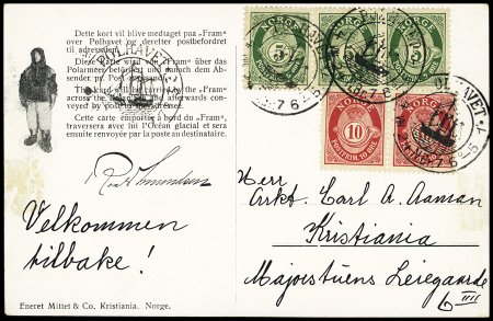 13 cartes postales sur les expéditions du Fram de Nansen au Pôle Nord OBL 1898 et 1902 et 2 CP avec TP Norvège OBL Polhavet (13.9.18 et 4.8.24). Bon lot