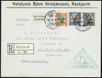 Isalnde PA 9 à 11 (cote 300€) sur lettre recommandée avec cachet triangulaire vert "Luftschiff Graf Zeppelin islandfahrt 1931" (M10 Islande). TB
