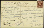 Grande-Bretagne n°189 OBL mécanique "Guernsey" (17.7.1936) sur carte postale avec griffe violette "Trois mâts aviso Pourquoi Pas" écrite par Nemours Larronde avec signature de J.Charcot, M.Parat, J.Devaux et du Comma