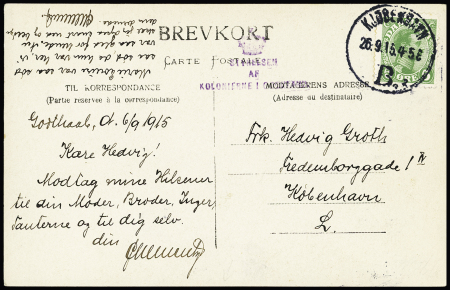 4 plis du Danemark (3) et de Hongrie (1) pour le Groenland avec diverses griffes violettes d'arrivée au Groenland (1915 - 1940). TB