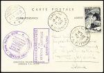 N°829 OBL Paris 62 (25.7.49) sur carte postale EPF (aurore boréale) avec CAD de transit Godhavn (21.8.50) (carte restée en souffrance à la légation de France de Reykjavik) mais avec cahet rond violet type 1 Mission