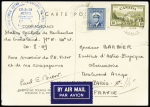 Canada n°211 + 220 OBL Terre Neuve (1 oct 49) sur carte EPF (aurore boréale) avec grand cachet bleu Missions PEV Arctique - Antarctique, signée Paul Emile Victor. RR et TB
