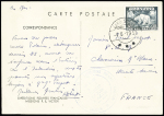 Groenland n°7 OBL Jakobshavn (1.6.1950) sur carte postale EPF aurore boréale avec grand cachet bleu (faible) Arctique - Antarctique. TB