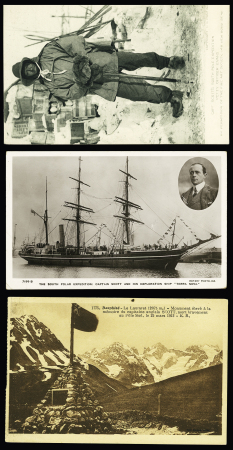 44 cartes postales sur les expéditions de Scott dont CP de deuil après sa mort tragique en mars 1912 au Pôle Sud. TB