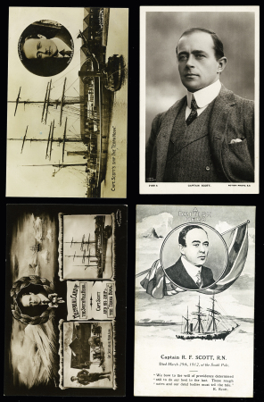 44 cartes postales sur les expéditions de Scott dont CP de deuil après sa mort tragique en mars 1912 au Pôle Sud. TB