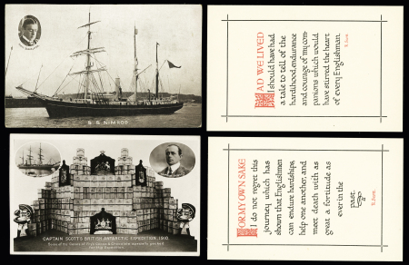 44 cartes postales sur les expéditions de Scott dont CP de deuil après sa mort tragique en mars 1912 au Pôle Sud. TB