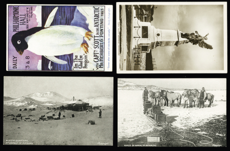 44 cartes postales sur les expéditions de Scott dont CP de deuil après sa mort tragique en mars 1912 au Pôle Sud. TB