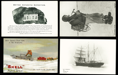 44 cartes postales sur les expéditions de Scott dont CP de deuil après sa mort tragique en mars 1912 au Pôle Sud. TB