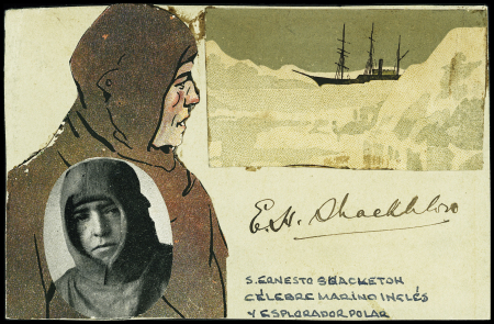 CP couleurs d'Argentine (collage) avec signature autographe de Shackleton. TB