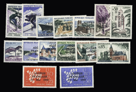 La série complète de 15 timbres surchargés ALGERIE