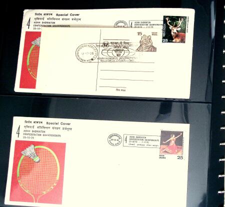 BADMINTON: Specialised collection in four deluxe albums with vignettes, cancellations, postcards, etc. very fine