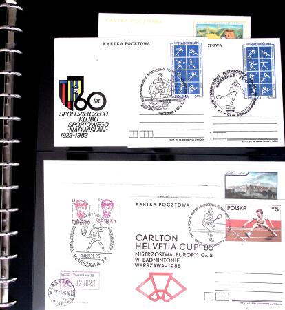 BADMINTON: Specialised collection in four deluxe albums with vignettes, cancellations, postcards, etc. very fine