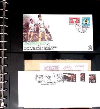 BADMINTON: Specialised collection in four deluxe albums with vignettes, cancellations, postcards, etc. very fine