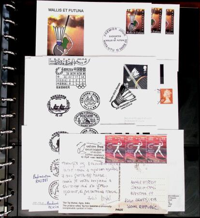 BADMINTON: Specialised collection in four deluxe albums with vignettes, cancellations, postcards, etc. very fine