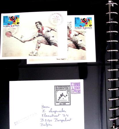 BADMINTON: Specialised collection in four deluxe albums with vignettes, cancellations, postcards, etc. very fine