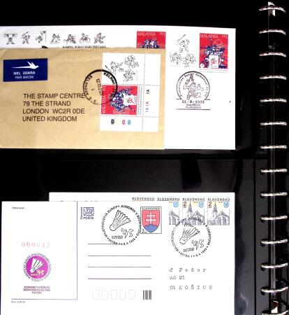 BADMINTON: Specialised collection in four deluxe albums with vignettes, cancellations, postcards, etc. very fine