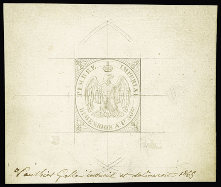 1865 Timbre de dimension 1f50, maquette au crayon sur