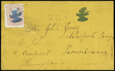 1861-62 3c Rose cancelled by clear strike of Blue Bird