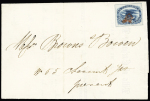 1851 "Carrier's" 1c blue, imperf, used with red cancel