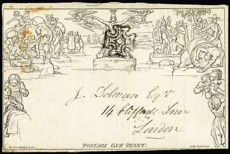 1842 1d Mulready cover, N°243, used in London, showing