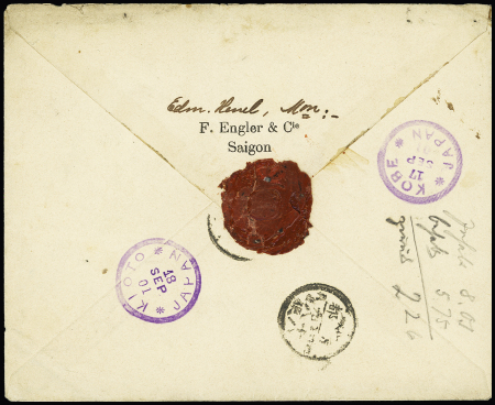Indochina 25c, strip of three, tied by SAIGON-PORT