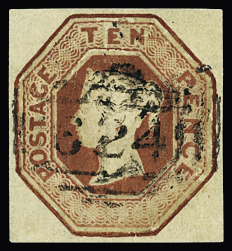 1847-54 10d red-brown, good margins, used, very fine