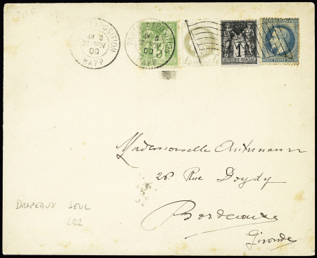N°29 + 52 + 83 + 102 OBL mec "Paris exposition rapp" (1900) + drapeau sur lettre. AFF rare et TB